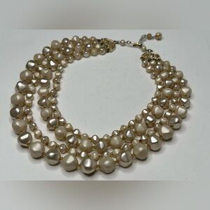 MidCentury Vintage 4 Strand Cream Pearl Style Bead Necklace JAPAN 50/60’s